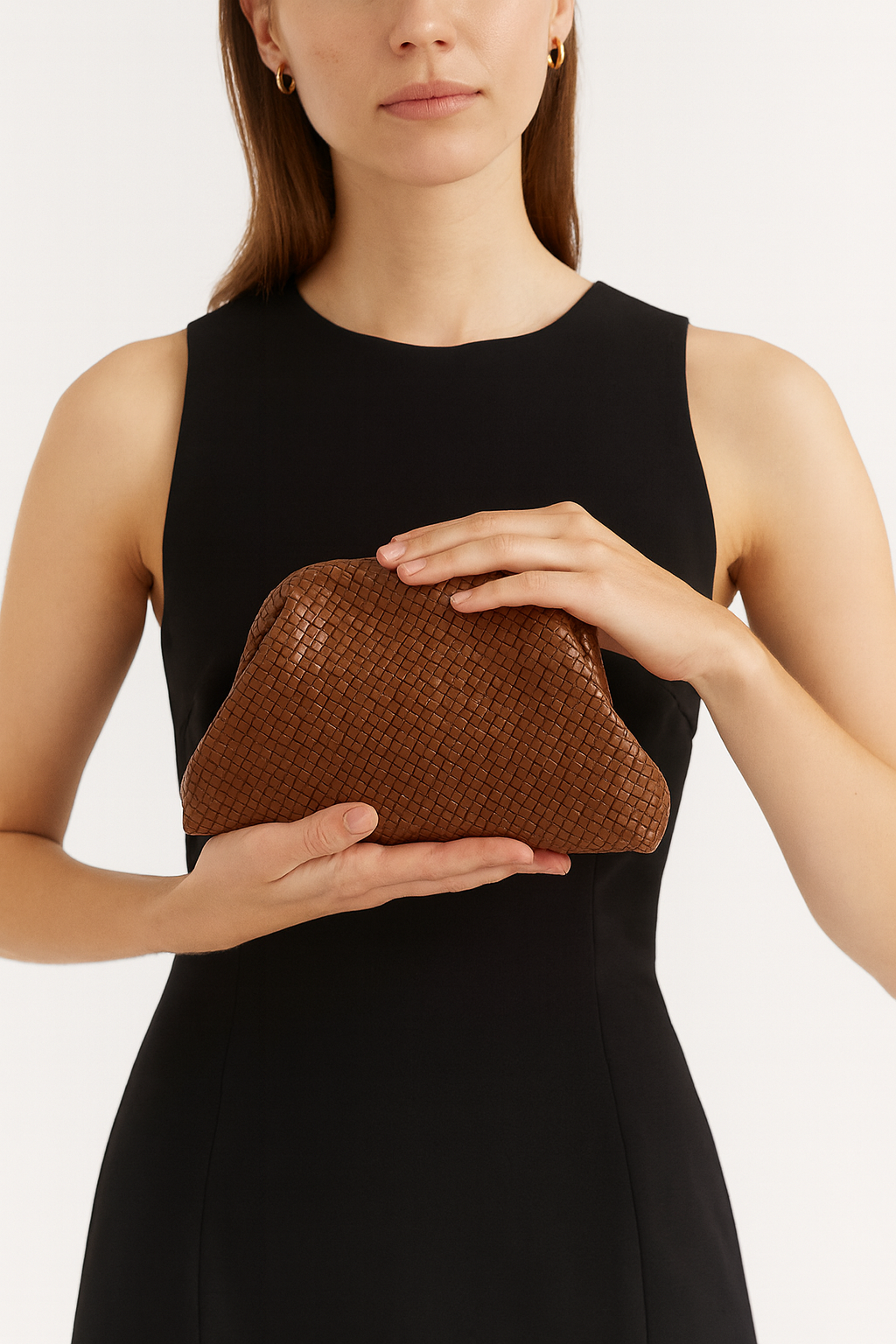 Vintage Woven Leather Clutch Bag – Elegant Design, Large Capacity