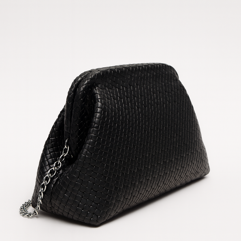 Vintage Woven Leather Clutch Bag – Elegant Design, Large Capacity