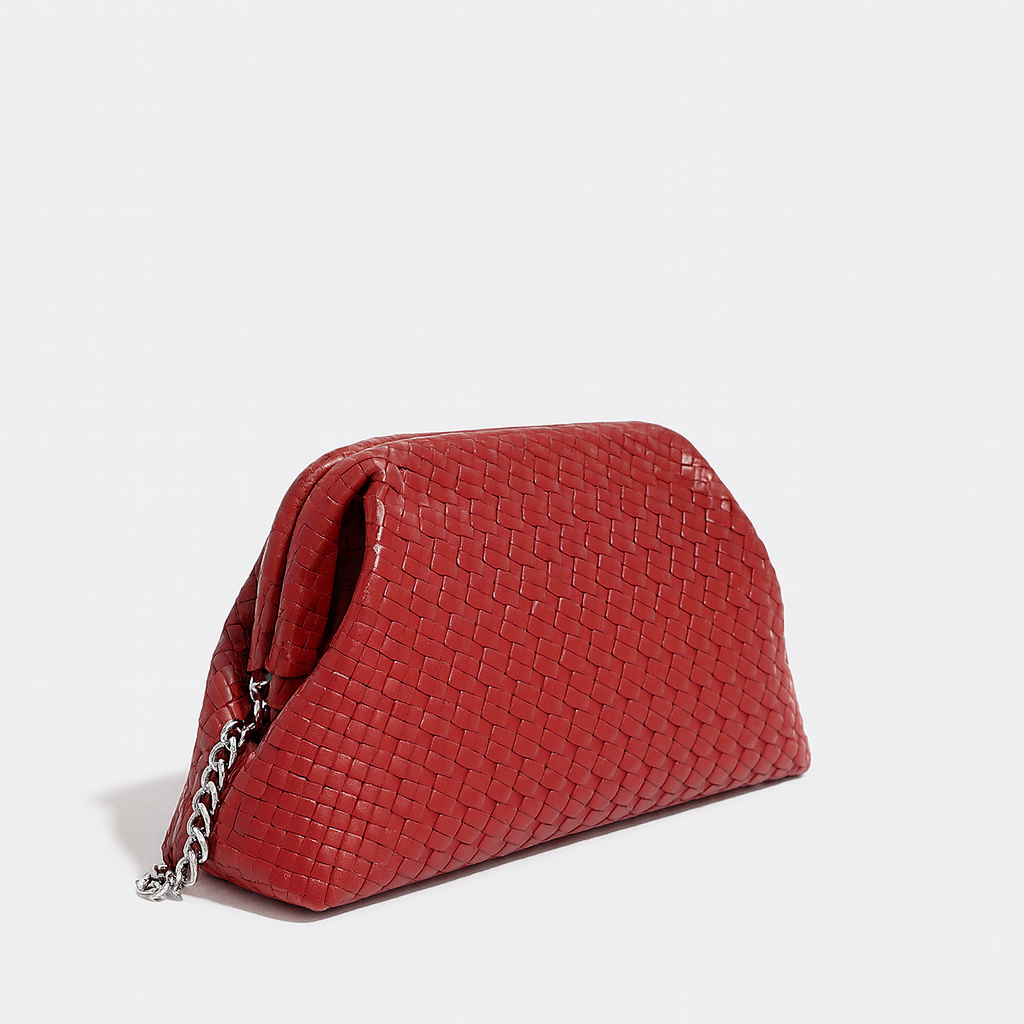 Vintage Woven Leather Clutch Bag – Elegant Design, Large Capacity