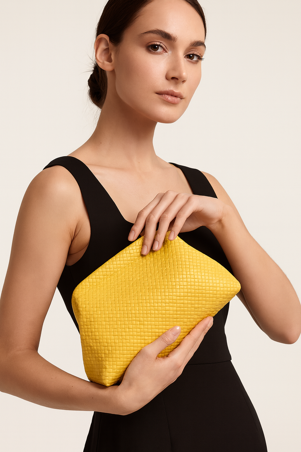 Vintage Woven Leather Clutch Bag – Elegant Design, Large Capacity